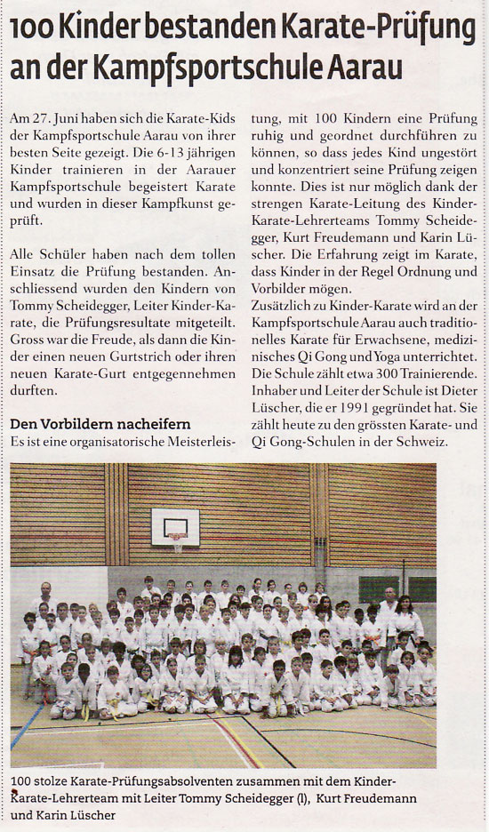 Kinder-Karate Kampfsportschule Aarau. Landanzeiger vom 27. Juni 2011