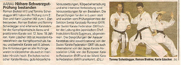 Karate Aarau. Aargauer Zeitung vom 15.12.2006