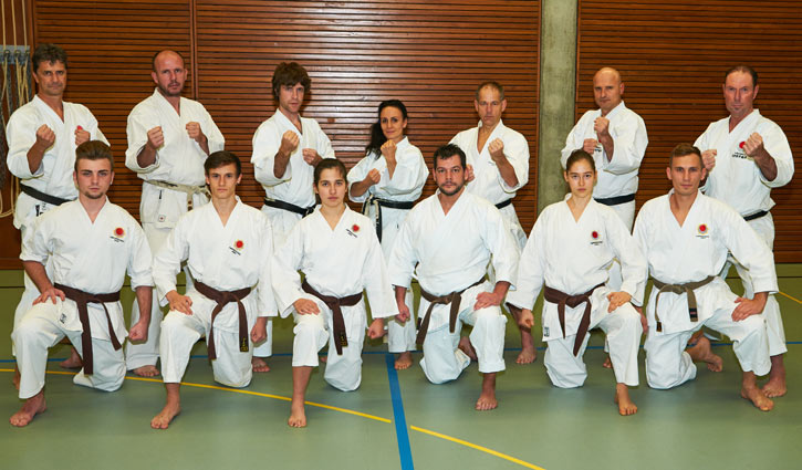 Kampfsportschule Aarau, Schule für Karate, Kinder-Karate, Kobudo, Qi Gong, Tai Chi, Meditation, Yoga. Karate-Lehrer-Team der Kampfsportschule Aarau mit Assistenten