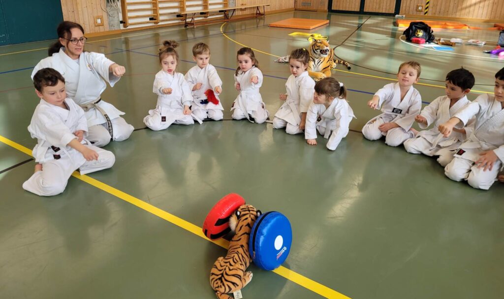 Ausschnitt aus einem Bonsai-Karate-Training in der Turnhalle der HPS in der Telli (Zeka) Aarau. Natürlich darf ein Tiger nie fehlen, diesmal sehen wir das Tiger-Baby.