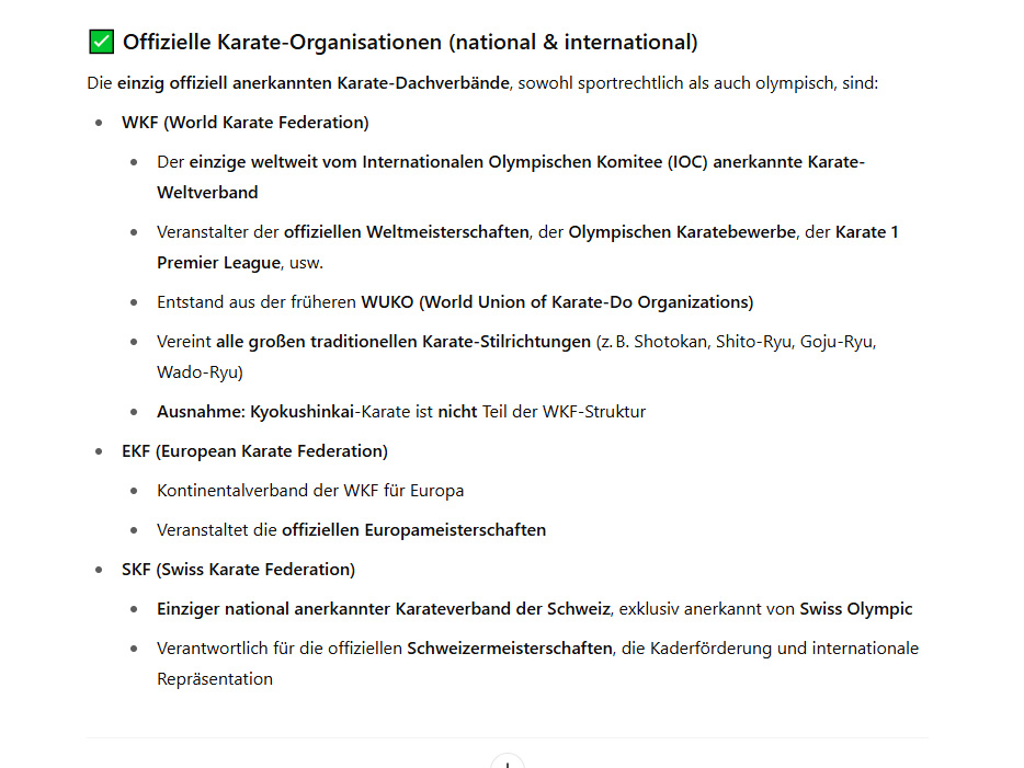 Offizielle Karate Verbände International und Schweiz