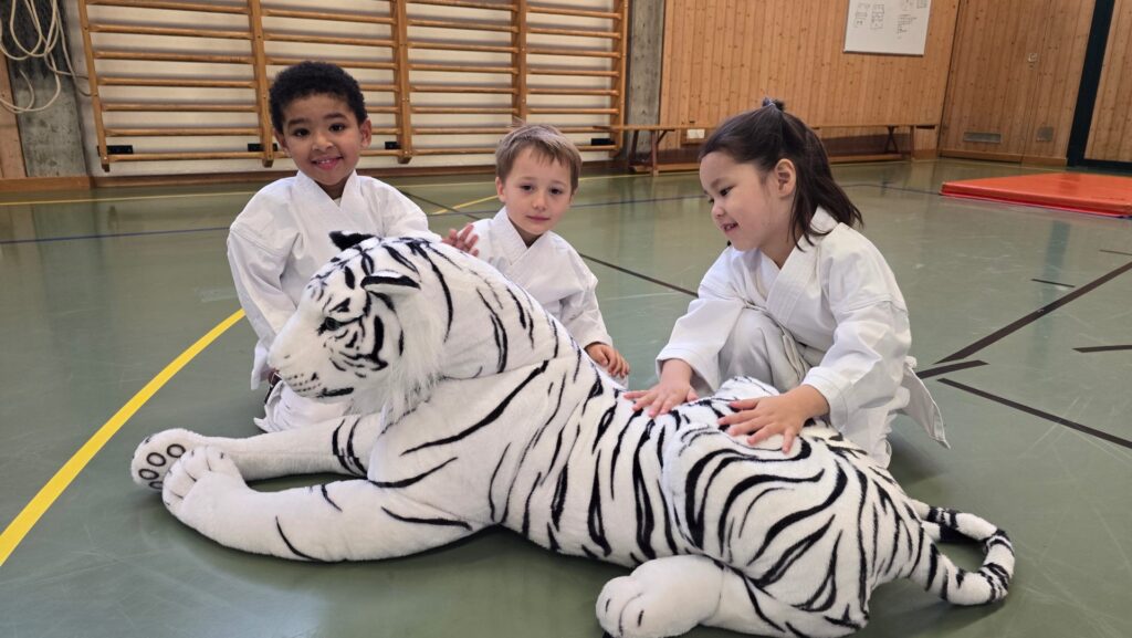 Der weisse Tiger im Bonsai-Karate (4 - 5 Jahre). Auch Kindergarten-Kinder aus Umgebung Reinach AG, Menziken, Olten, Frick, Schöftland, Aarburg, Lenzburg, Wildegg und Oftringen kommen am Samstag morgen zu uns ins Karate. Das freut uns sehr und Ansporn, unser Bestes für die Kinder zu geben.