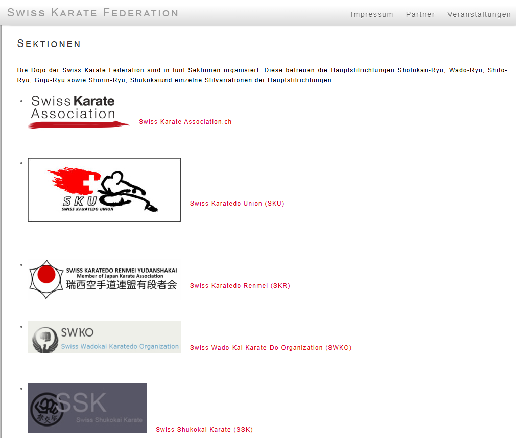 Swiss Karate Federation (SKF) - Sektionen
