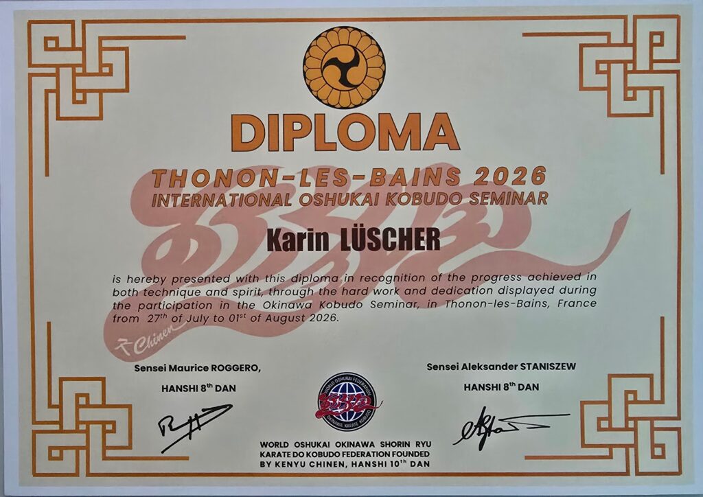Bestätigung der Teilnahme am int. Oshukai Kobudo-Seminar